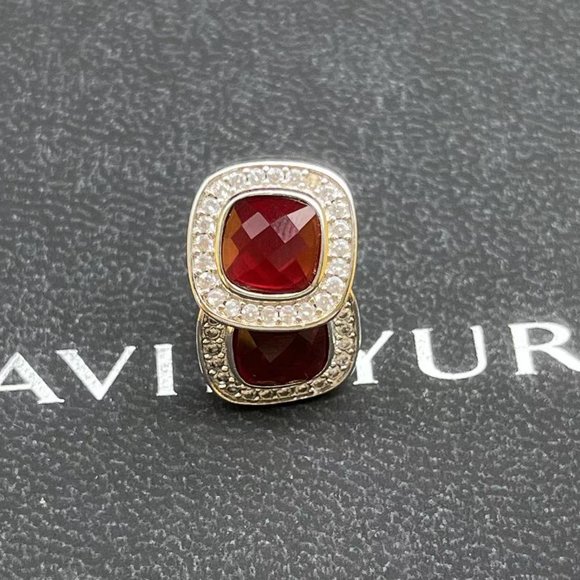 David Yurman Sterling Silver Garnet Stud Earrings with Pave Diamonds - Picture 5 of 12